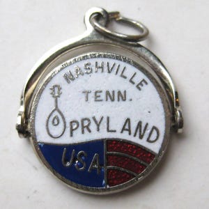 Vintage Charm Silver Filled Enamel Opryland USA Theme Park Nashville Tennessee Souvenir Bracelet Spinner Charm