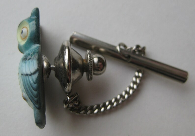 Vintage Toshikane Japanese Arita Porcelain Owl Tie Tack