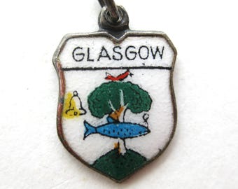 Vintage Charm 800 Silver Glasgow Scotland Travel Shield Enamel Souvenir Bracelet Charm