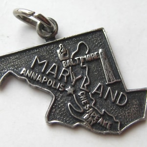 50er Jahre Maryland State Souvenir Sterling Silber Karte Anhänger