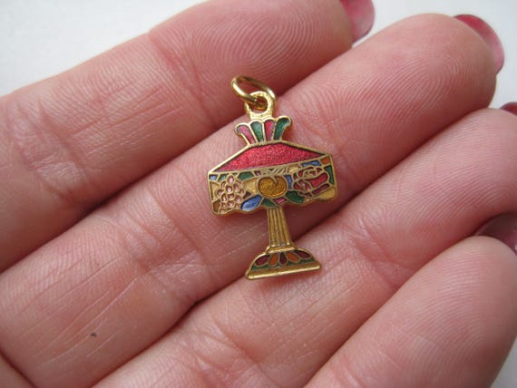 Vintage 80s Table Lamp Novelty Gold Metal Enamel Bracelet Charm Aviva View 4