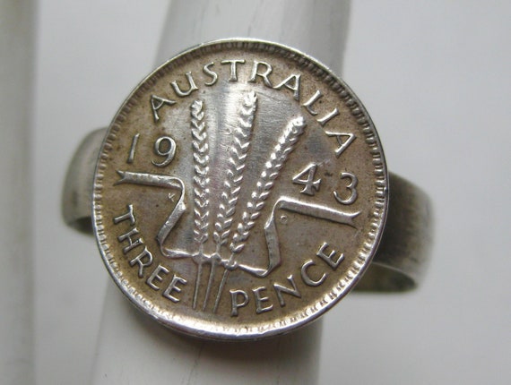 Vintage 40s WWII Mens Australian Sterling Coin Si… - image 1