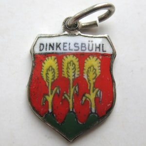 Vintage Charm Dinkelsbühl Germany 800 Silver Enamel Travel Shield Souvenir Bracelet Charm