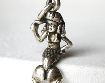 Vintage Charm Sterling Silver Sitting Mermaid Bracelet Charm