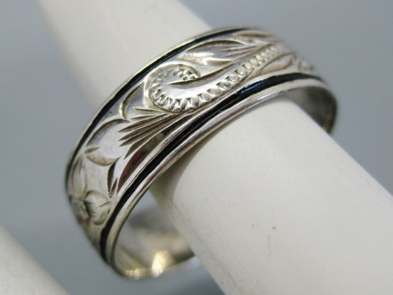 Vintage Sterling Silver Black Enamel Band Ring Size 11.5