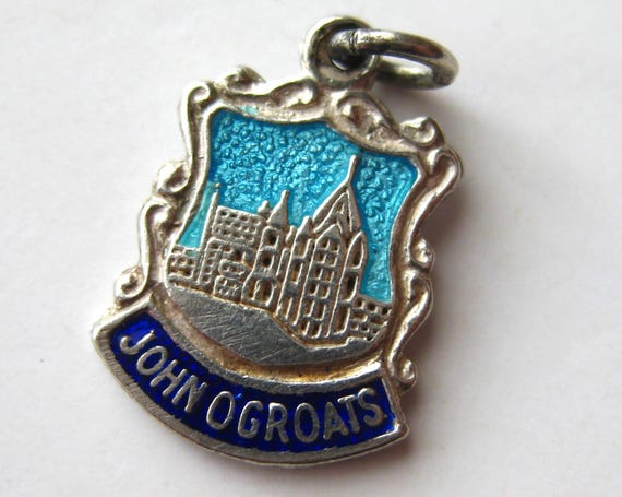 Vintage Charm Sterling Silver John o' Groats Scotland Travel Shield Enamel Souvenir Bracelet Charm View 5