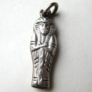 Vintage Egyptian Sterling Silver Pharaoh Mummy Sarcophagus Necklace Pendant Charm