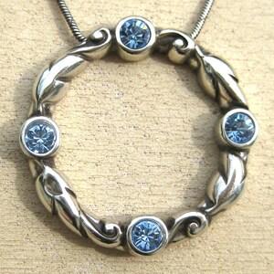 Vintage Brighton Retired Silver Gateway Blue Swarovski Crystal Jeweled Pendant Necklace image 9