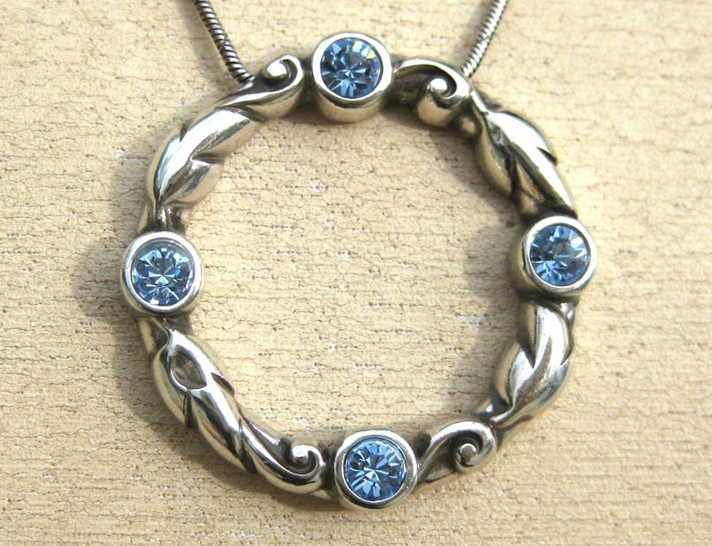 Vintage Brighton Retired Silver Gateway Blue Swarovski Crystal Jeweled Pendant Necklace image 9