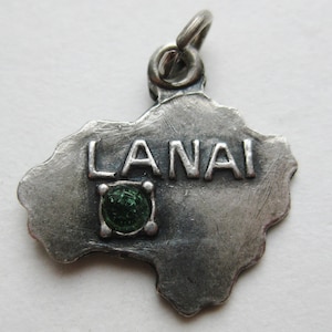 Hawaii Charm Hawaiian Island Lanai Sterling Silver Vintage State Map Souvenir Bracelet Charm