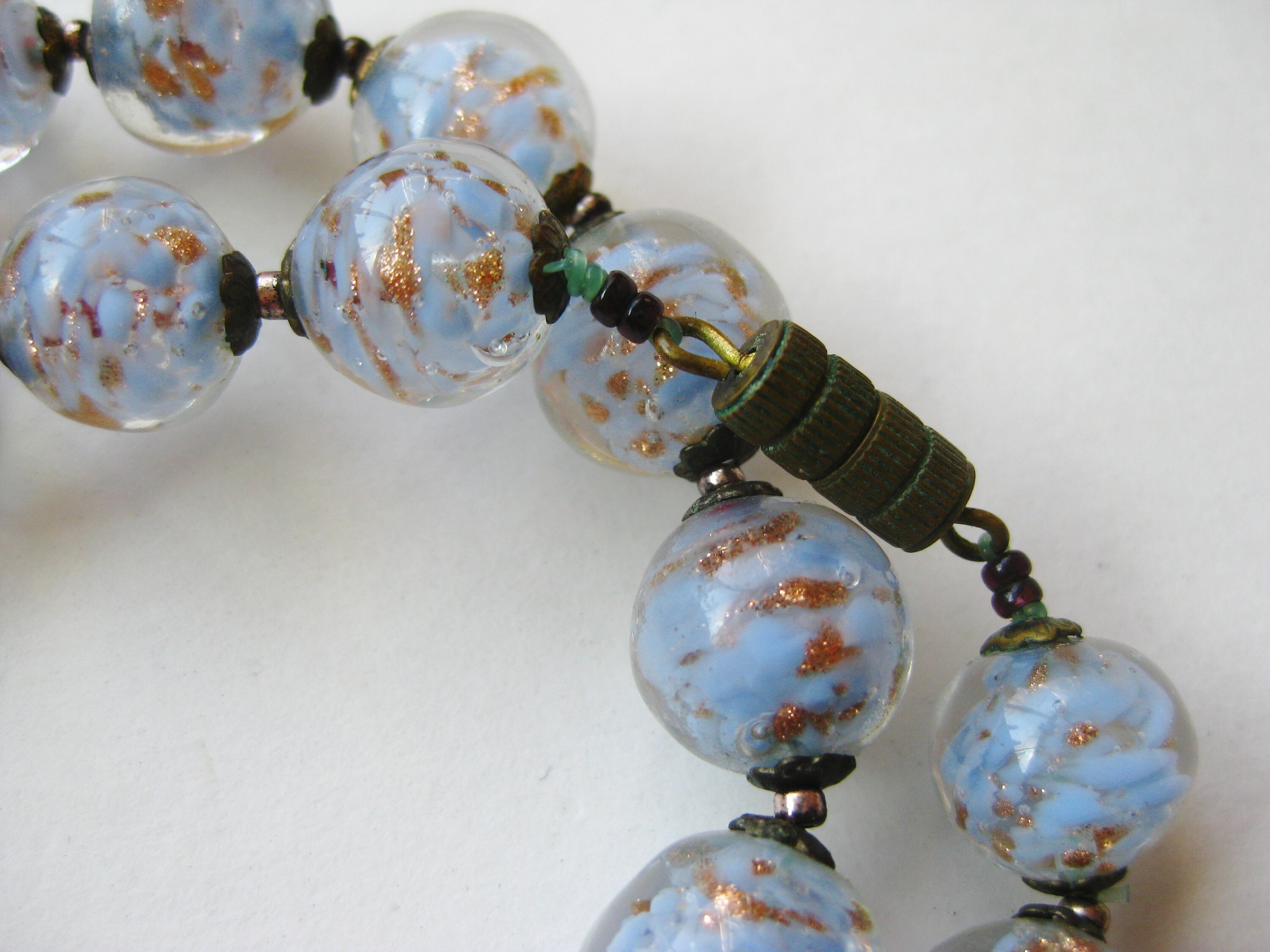 2 Vintage Murano Glass Beads, Venetian Glass Beads With Aventurine