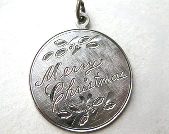Vintage Charm Merry Christmas Sterling Silver Holiday Greetings Bracelet Charm