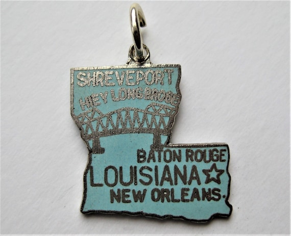 Vintage 50s Charm Louisiana State Blue Enamel Souv