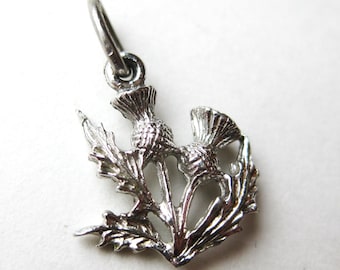 Vintage Scottish Thistle Double Sided Sterling Silver Scotland Souvenir Bracelet Charm