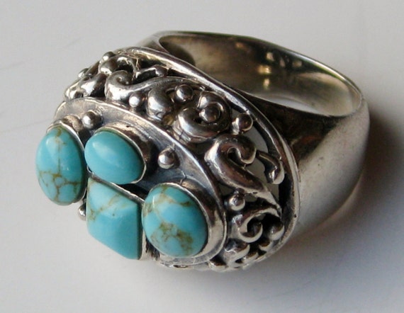 Vintage Ring Blue Turquoise Sterling Silver Cockt… - image 3