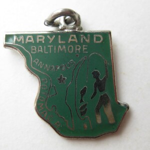 Vintage 50er Jahre Maryland State Sterling Silber & Emaille Anhänger Anhänger