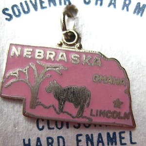 Nebraska Charme State Map Silber Rosa Emaille Souvenir Armband Charm