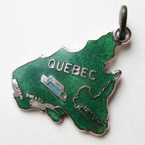 Vintage Charm Sterling Silver Green Enamel Quebec Canada Map Souvenir Bracelet Charm