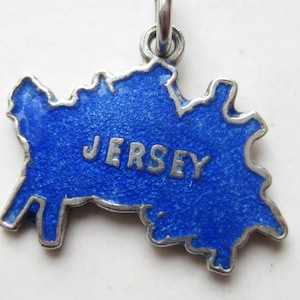 Dije vintage de plata esterlina con esmalte azul y mapa de Jersey, recuerdo de Inglaterra