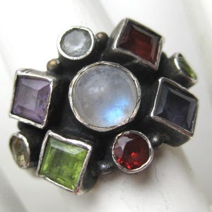 Vintage Jeweled Sterling Silver Nicky Butler Style Gemstone Ring size 6.25
