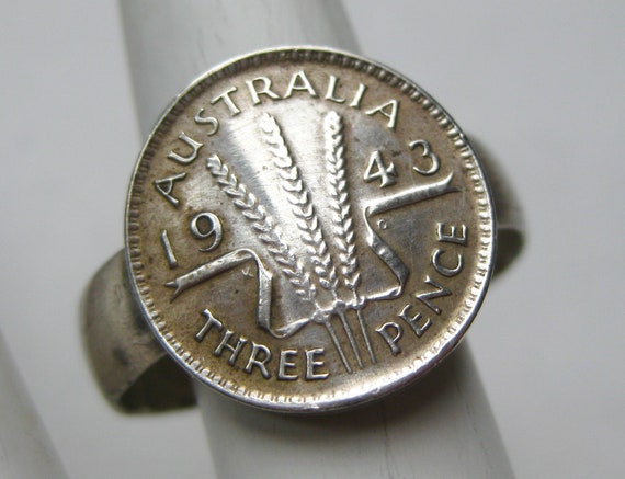 Vintage 40s WWII Mens Australian Sterling Coin Si… - image 6