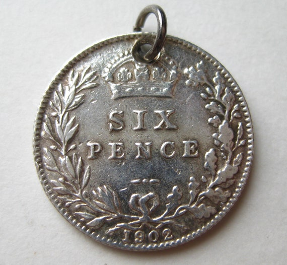 Vintage Charm Sterling Silver 1902 English Six Pe… - image 2