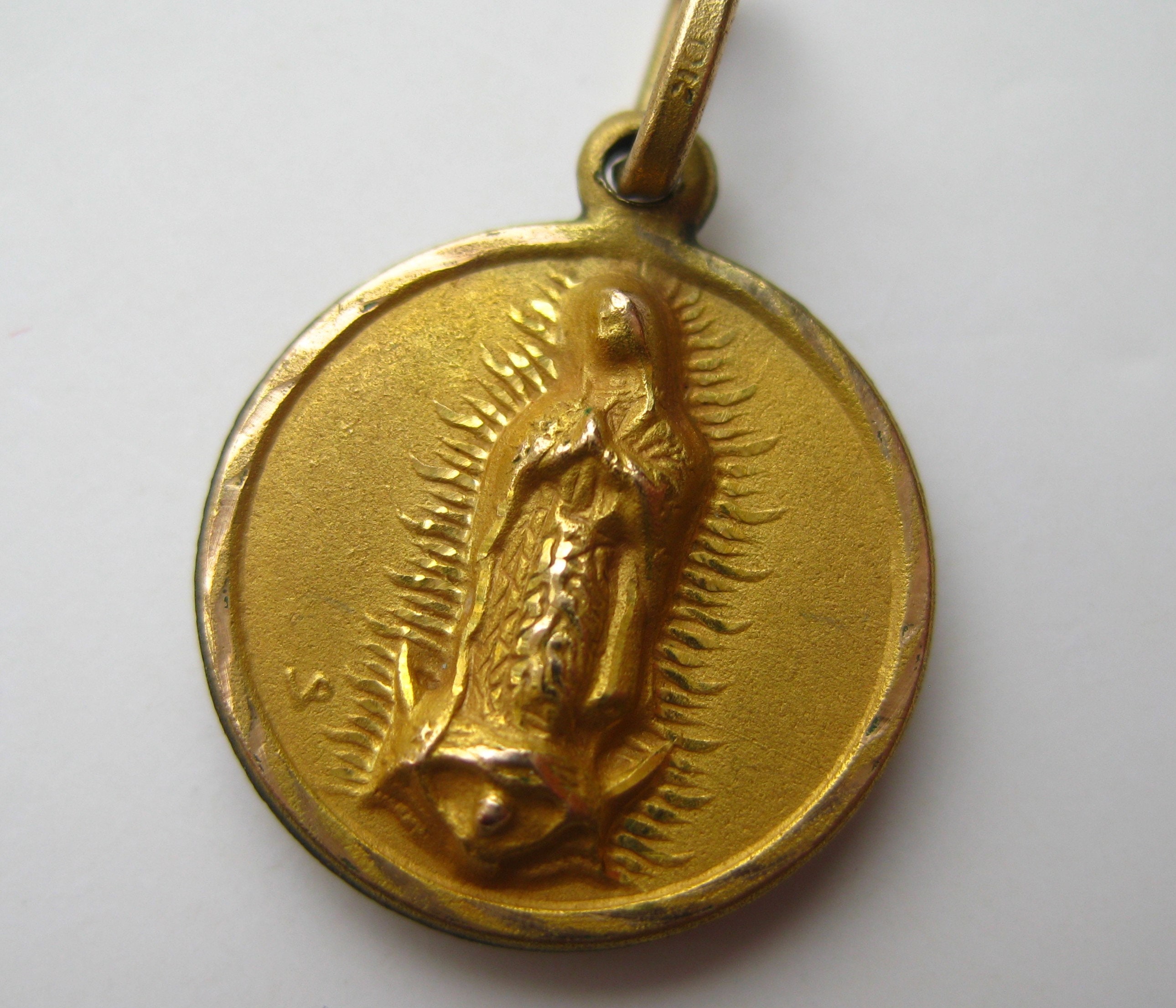 Solid Yellow Gold Round Our Lady Of Guadalupe Pendant Necklace