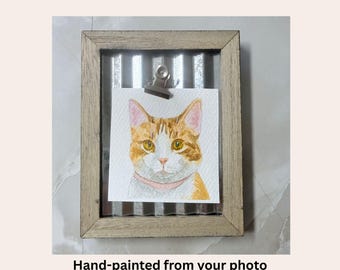 Custom Watercolor Cat Portrait - Original 4x4 Framed Pet Painting, Personalized Cat Memorial Gift