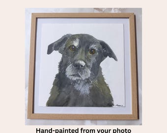 Custom Pet Memorial Portrait - Hand-Painted Dog or Cat Watercolor Art, Framed