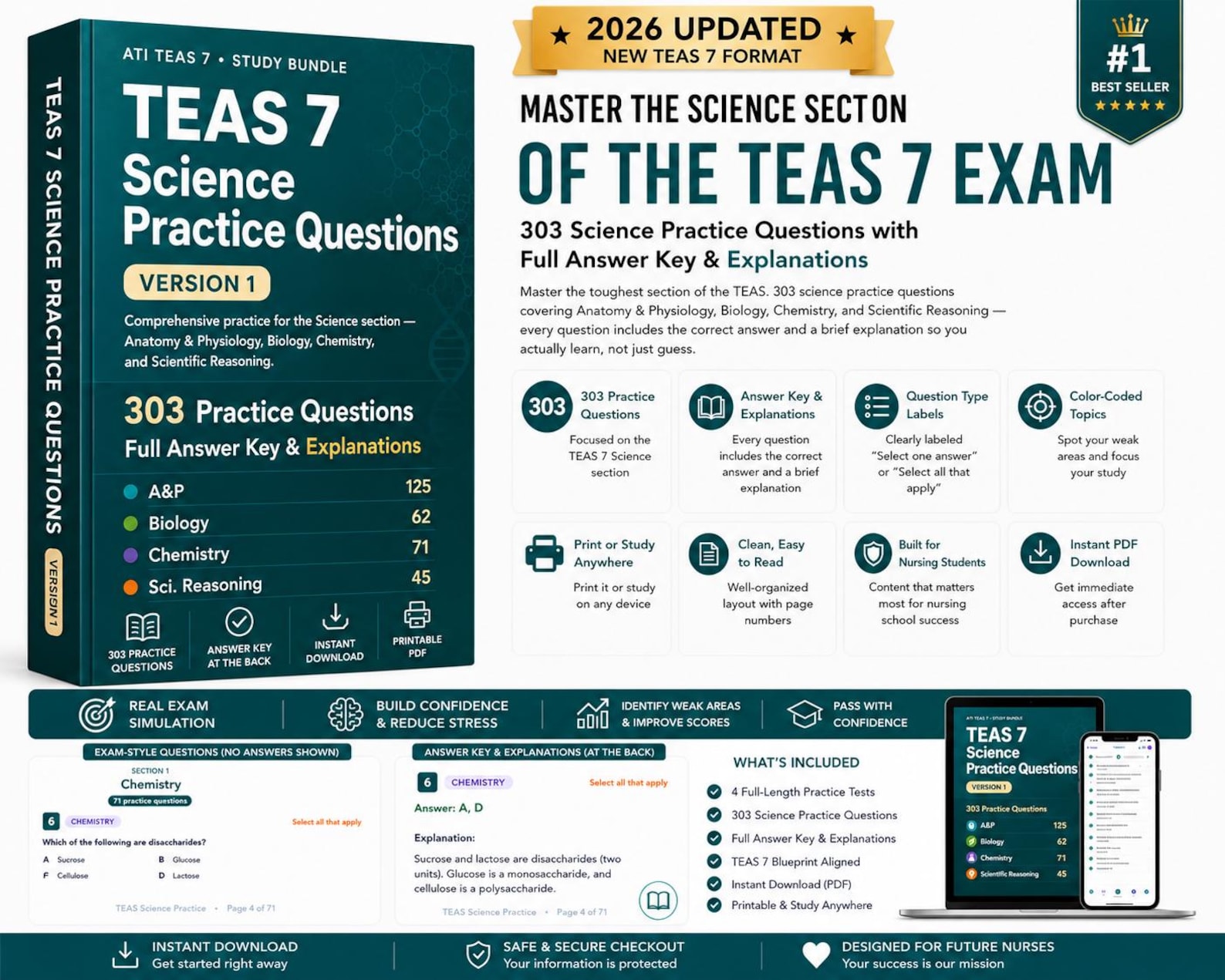 Complete ATI TEAS Test Prep Bundle | Practice Questions & Answer Key ...