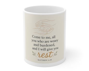 Mattheüs 11:28 rust schrift mok | Keramische koffiekop