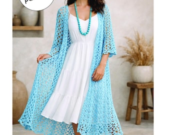 Sun-Kissed Lace Crochet Duster Cardigan Pattern | Inclusive Sizes S–3X | PDF Download