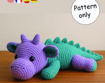 Patrón de amigurumi de dragón a crochet / Juguete de peluche fácil sin costuras (PDF)
