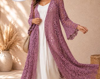 Patrón de cárdigan de crochet con encaje bohemio: diseño elegante y soleado (descarga en PDF)