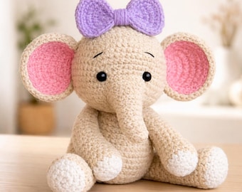 Crochet Elephant Amigurumi Pattern | Sitting Plushie PDF Tutorial (13cm)