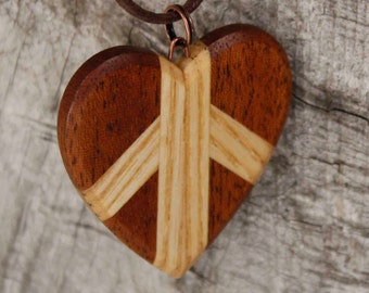 Winged Heart 3 with Beveled Edges - Wooden Pendant Necklace in Reclaimed Ash and Mahogany