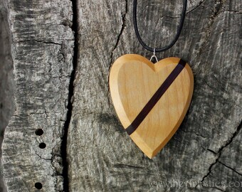 Heart of Remembrance Wooden Pendant – Maple and Kingwood Inlay Necklace