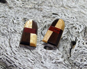 Keyhole  Maple-Walnut and Padauk Inlaid Wooden Post Earrings - by Heartistics
