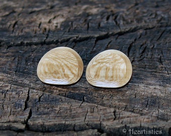 Figured Sycamore Beveled Face Posts with Walnut and Cherry Side Bands - Eco Fashion Jewelry