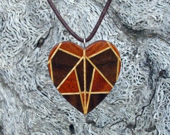 Bird of Prey  - Heart Shaped Tribal Mask Wooden Pendant Necklace in Mahogany and Walnut  - Eco Fashion by Heartistics