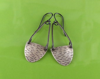 Sterling Silver Linear Texture Geometric Dangle Earrings