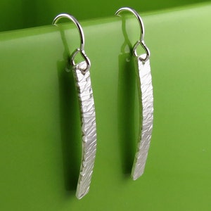 Sterling Silver Textured Bar Earrings image 2