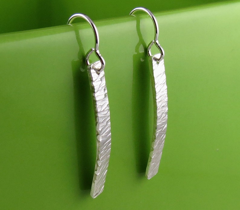 Sterling Silver Textured Bar Earrings image 2