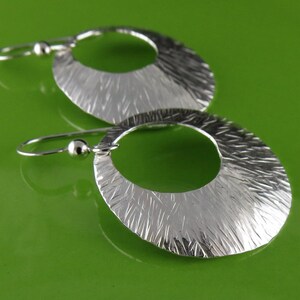Modern Large Round Textured Silver Earrings