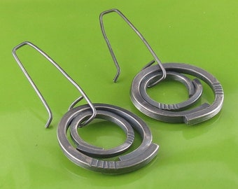 Sterling Silver Bypass Circle Earrings, Textured and Oxidized