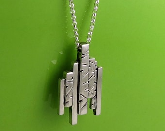 Modern Sterling Silver Geometric Architectural Pendant Necklace