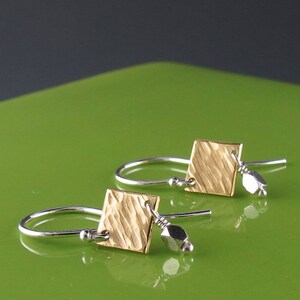 Petite Brass and Sterling Silver Dangle Earrings-Handmade