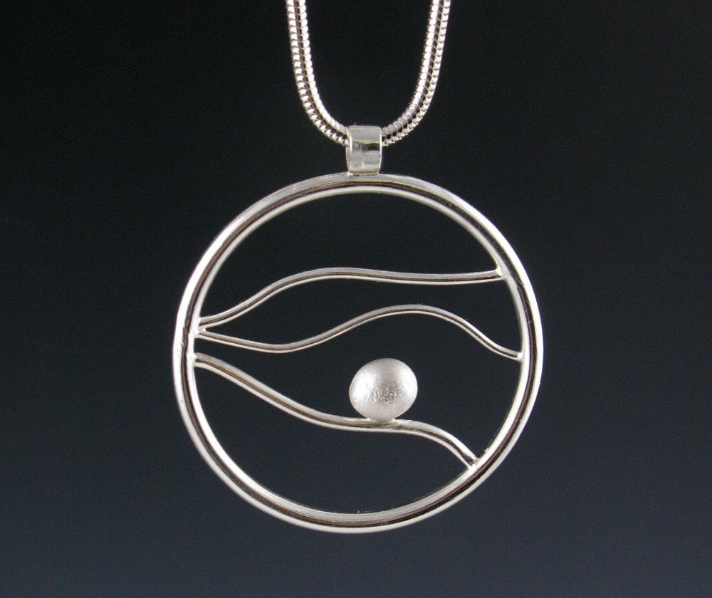 Large Round Sterling Silver Pendant Necklace Etsy