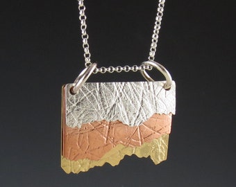 Mixed Metal Layered Landscape Pendant-sterling silver, copper, brass