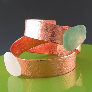 Copper and Sea Glass Napkin Rings - One Pair, Handmade